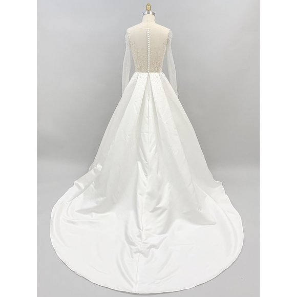 US Bridal Size 4 (EU size 8) - Transparent Illusion Long Sleeve Wedding Dress - Picture 5 of 6